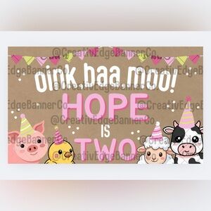 Farm Animal Birthday Banner - Pink and Brown